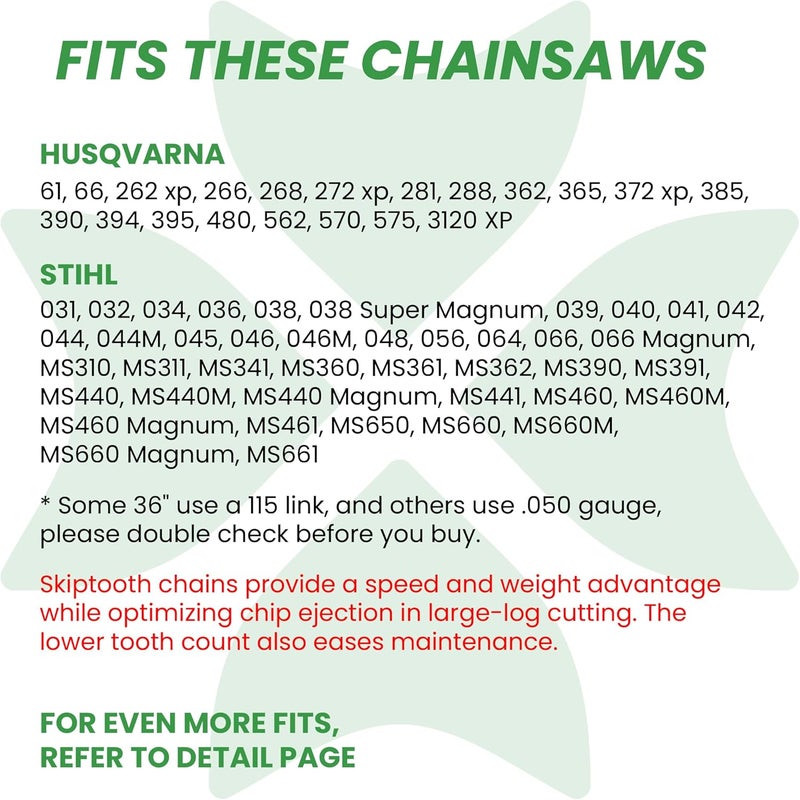 Byane Carbide Chainsaw Chain 36 Inch, 3/8 Pitch, 063" Gauge, 114 Drive Links, Skip Tooth,Fits Husqvarna, Stihl Models (1 chain) - Image 4